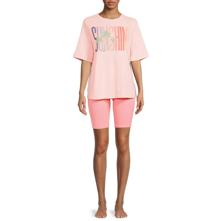 Secret Treasures Women's and Women's Plus Short Sleeve T-shirt and Bike short set, 2-Piece | Walmart (US)