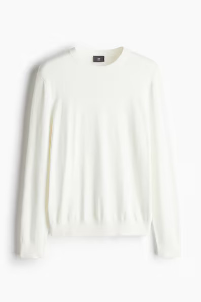 H & M - Slim Fit Fine-Knit Sweater - White | H&M (US + CA)