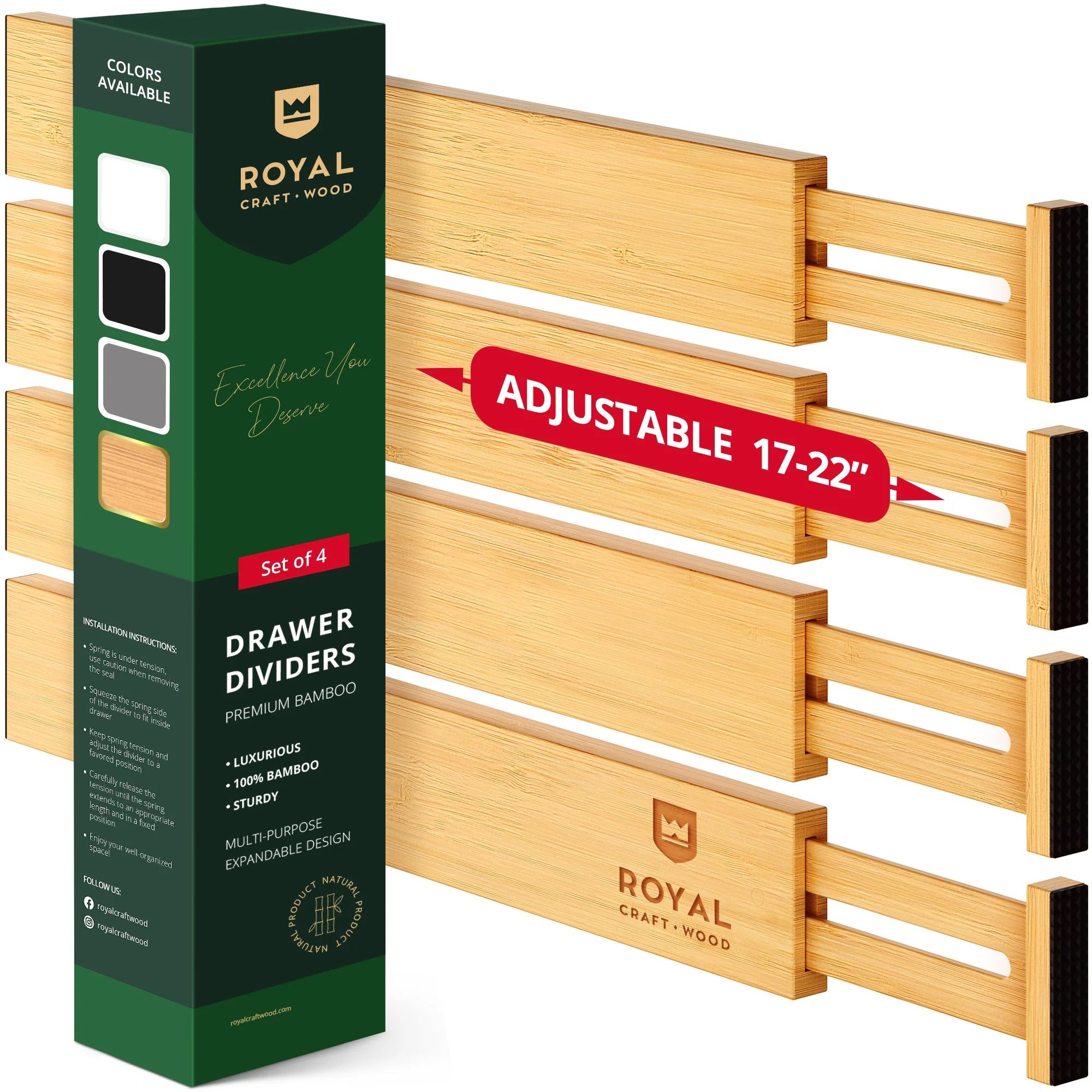 Drawer Divider and Organizer for Kitchen Organization (17 - 22") - Adjustable Bamboo Drawer Divid... | Walmart (US)