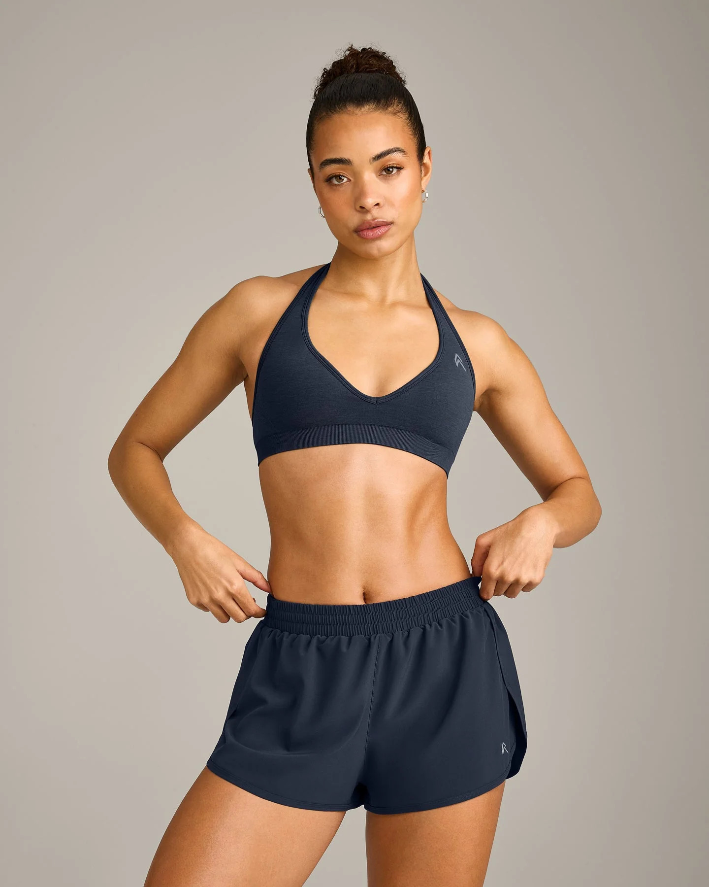 EffortlessLift™ Seamless Halter Neck Sports Bra with Grey Logo 
 True Blue | Oner Active (UK / US)
