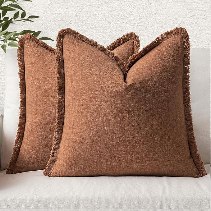 MIULEE Set of 2 Linen Throw Pillow Covers Decorative Pillow Covers Farmhouse Style Boho Cushion C... | Amazon (US)