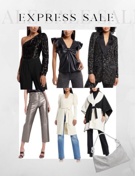 50% off these holiday looks at Express! 

Sequin one shoulder top, faux leather top, sequin blazer, metallic pants, puff sleeve duster, & black and white poncho.

#LTKHoliday #LTKsalealert #LTKCyberweek