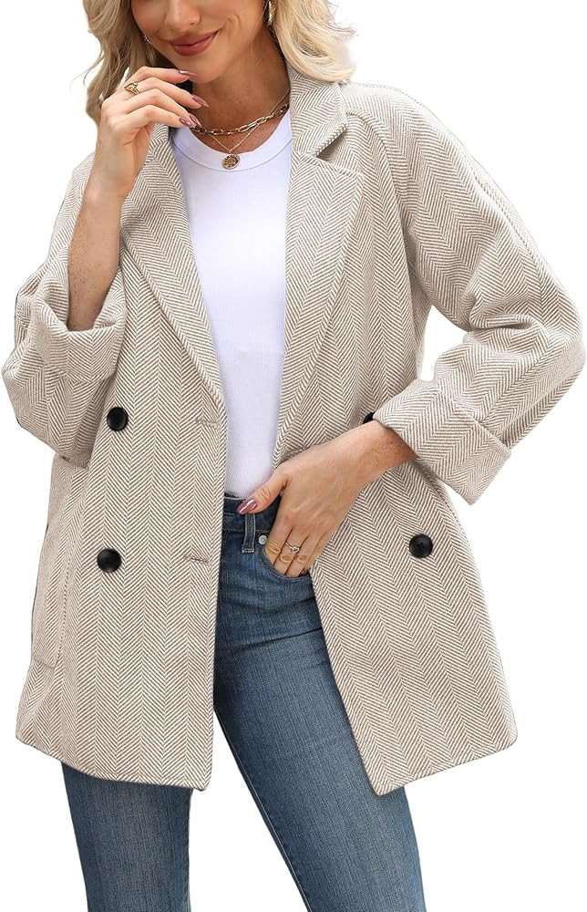 Bankeng Women's Winter Wool Blend Coat Notch Lapel Double Breasted Peacoat Loose Warm Coat Mid-Lo... | Amazon (US)