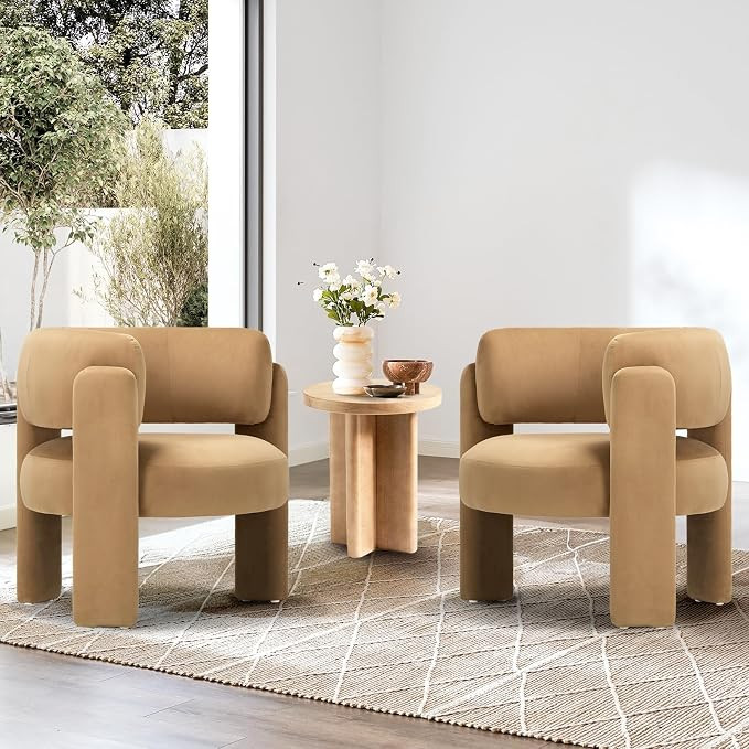 COLAMY Modern Velvet Accent Chairs Set of 2, Upholstered Barrel Chairs, Comfy Side Arm Chairs wit... | Amazon (US)