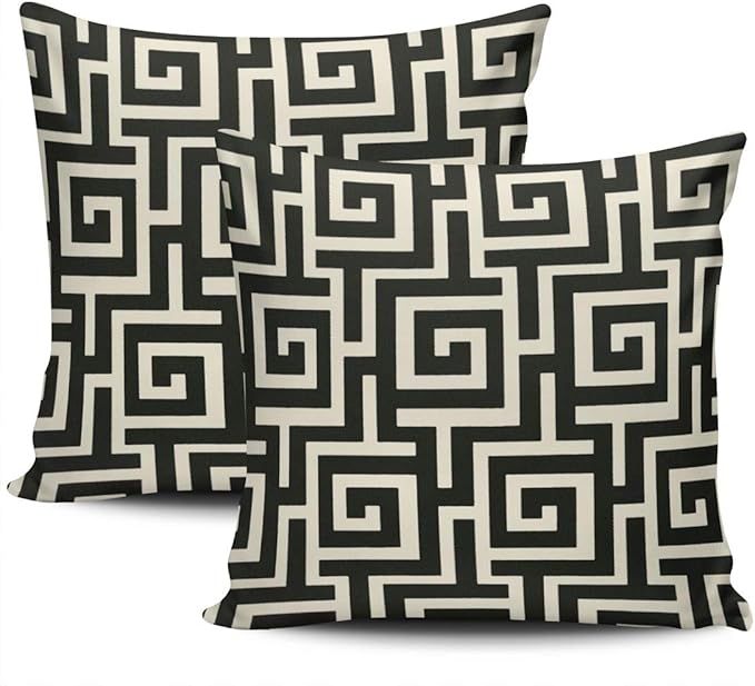 Home Set of 2 Pillow Case Fashion Greek Key Black Throw Pillow Covers Cushion Decorative Pillowca... | Amazon (US)