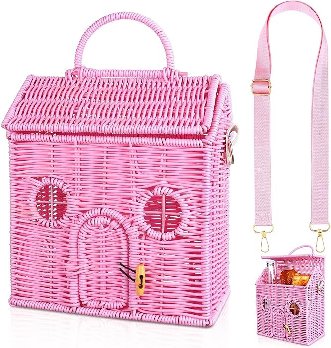 Handmade Rattan Doll House Rattan House Shape Shoulder Bag Wicker Basket with Lid Mouse in a Box ... | Amazon (US)
