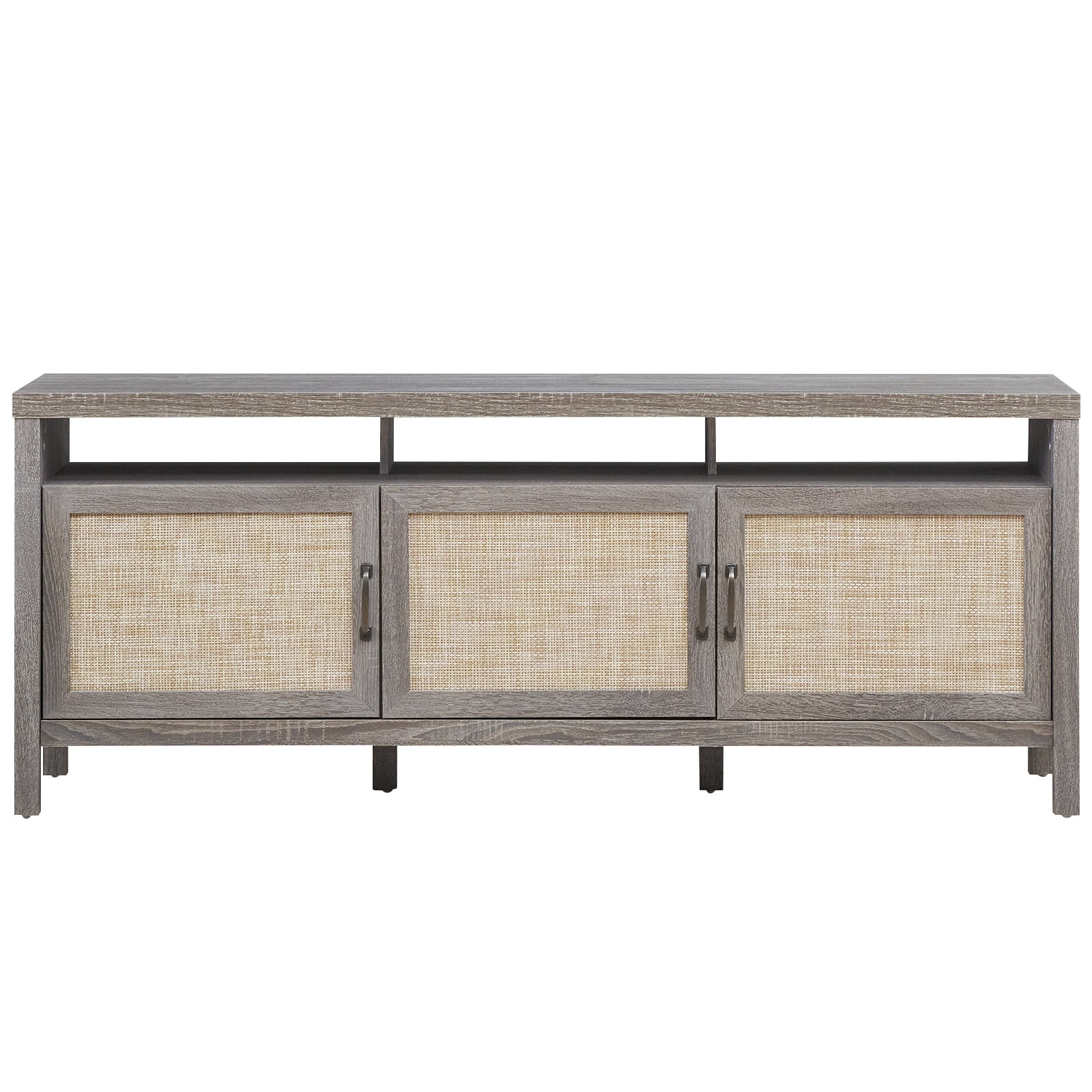 Topbuy Universal TV Stand Cabinet Television Media Console with 3 Rattan Doors Grey - Walmart.com | Walmart (US)