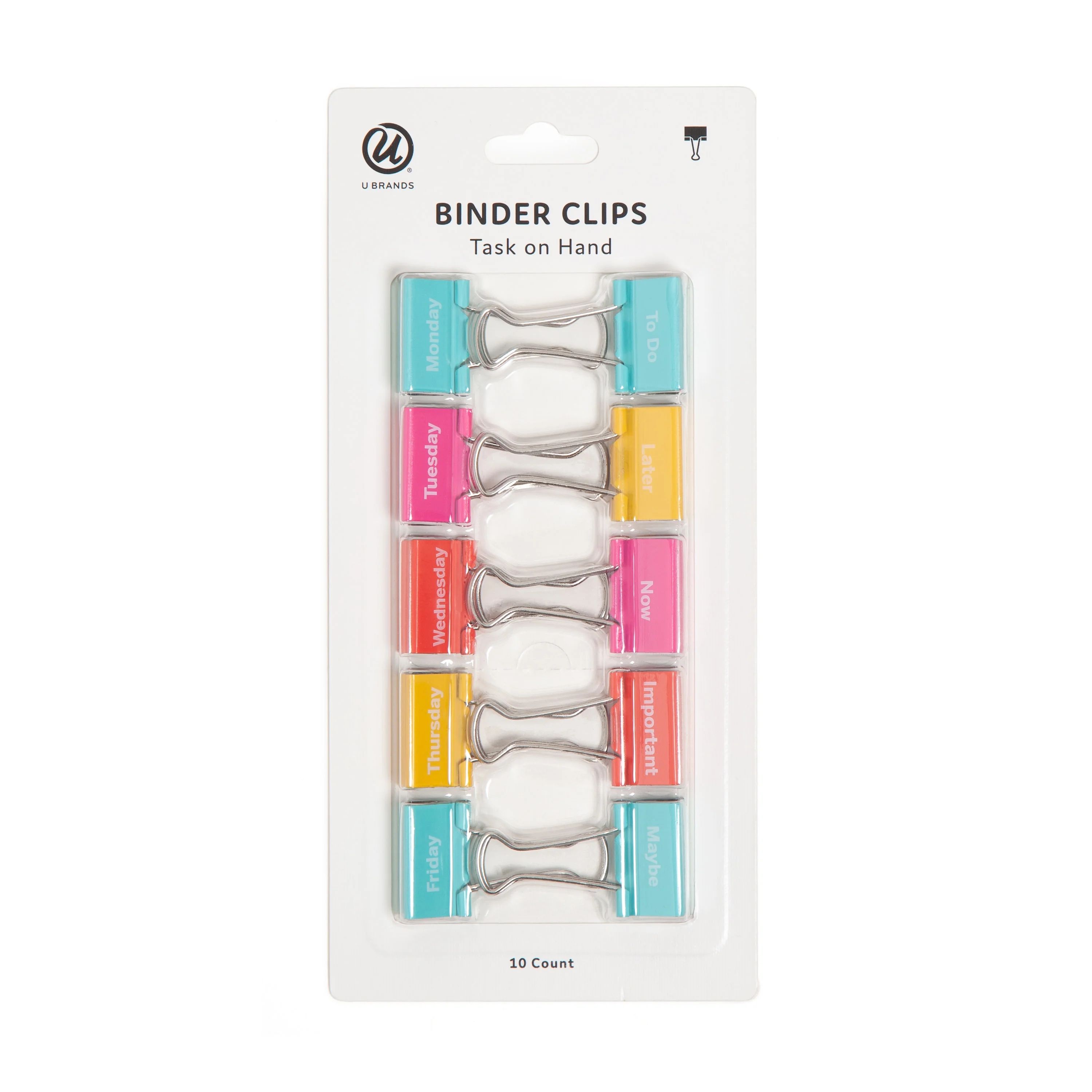 U Brands Task on Hand Binder Clips, 10 Count per pack, Retro Brights, Assorted Colors | Walmart (US)