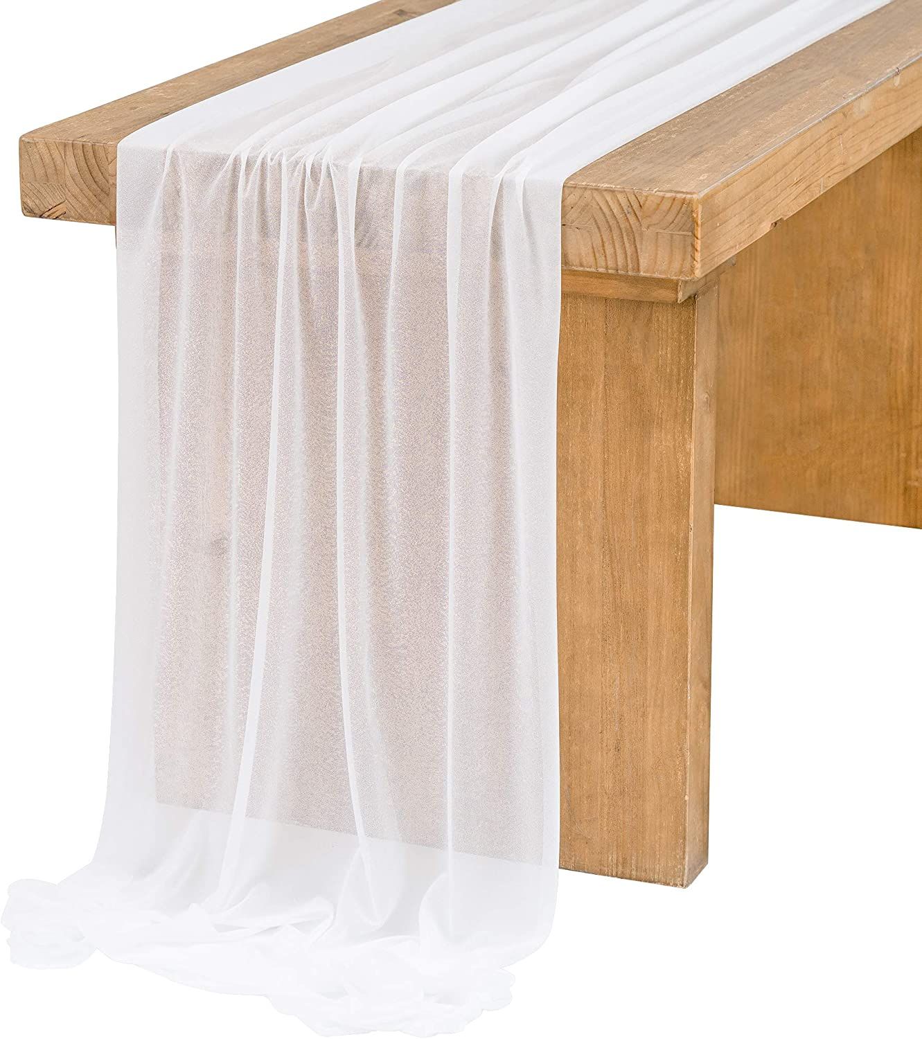 Ling's moment 14Ft Brilliant White Sheer Chiffon Like Table Runner for Rustic Boho Wedding Party ... | Amazon (US)