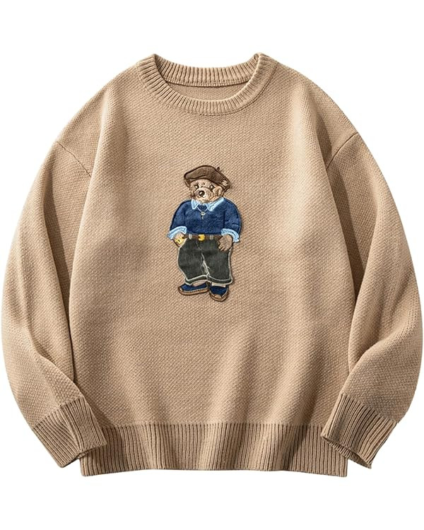 SHENHE Men's Oversized Crew Neck Cute Bear Sweater Vintage Unisex Preppy Graphic Sweater Jumper | Amazon (US)
