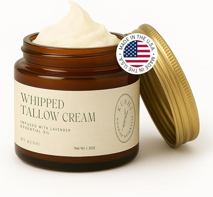 KUSHI Grass-Fed Whipped Tallow Cream Moisturizer for Face & Body – Organic Lavender – Vitamin... | Amazon (US)