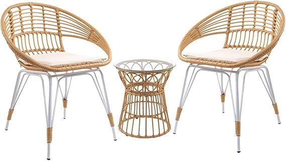 Athaliah 3 Pieces Outdoor Patio Furniture Sets, PE Rattan Wicker Chair Conversation Sets with Sof... | Amazon (US)