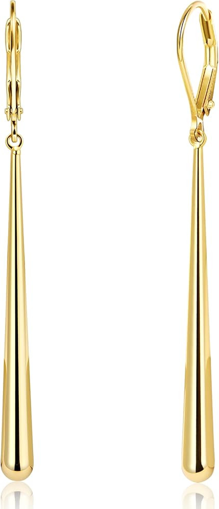 925 Sterling Silver Dangle Earrings 14k Gold Plated Long Strip Bar Waterdrop Leverback Earrings H... | Amazon (US)