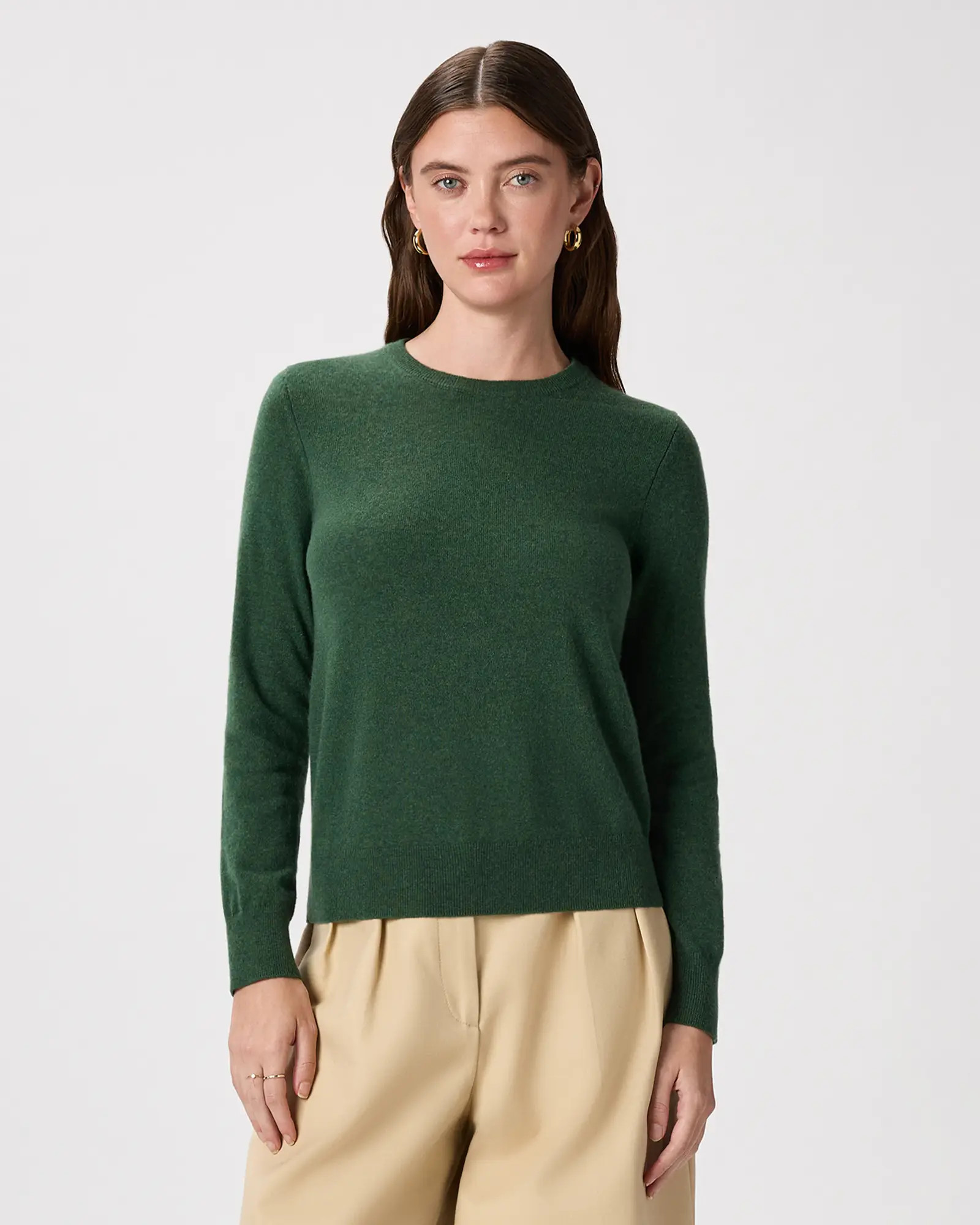 Mongolian Cashmere Crewneck Sweater in Forest Floor Green | Quince