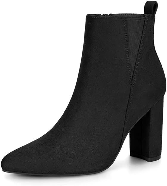 Allegra K Women's Pointed Toe Zipper Block Heel Ankle Chelsea Boots | Amazon (US)