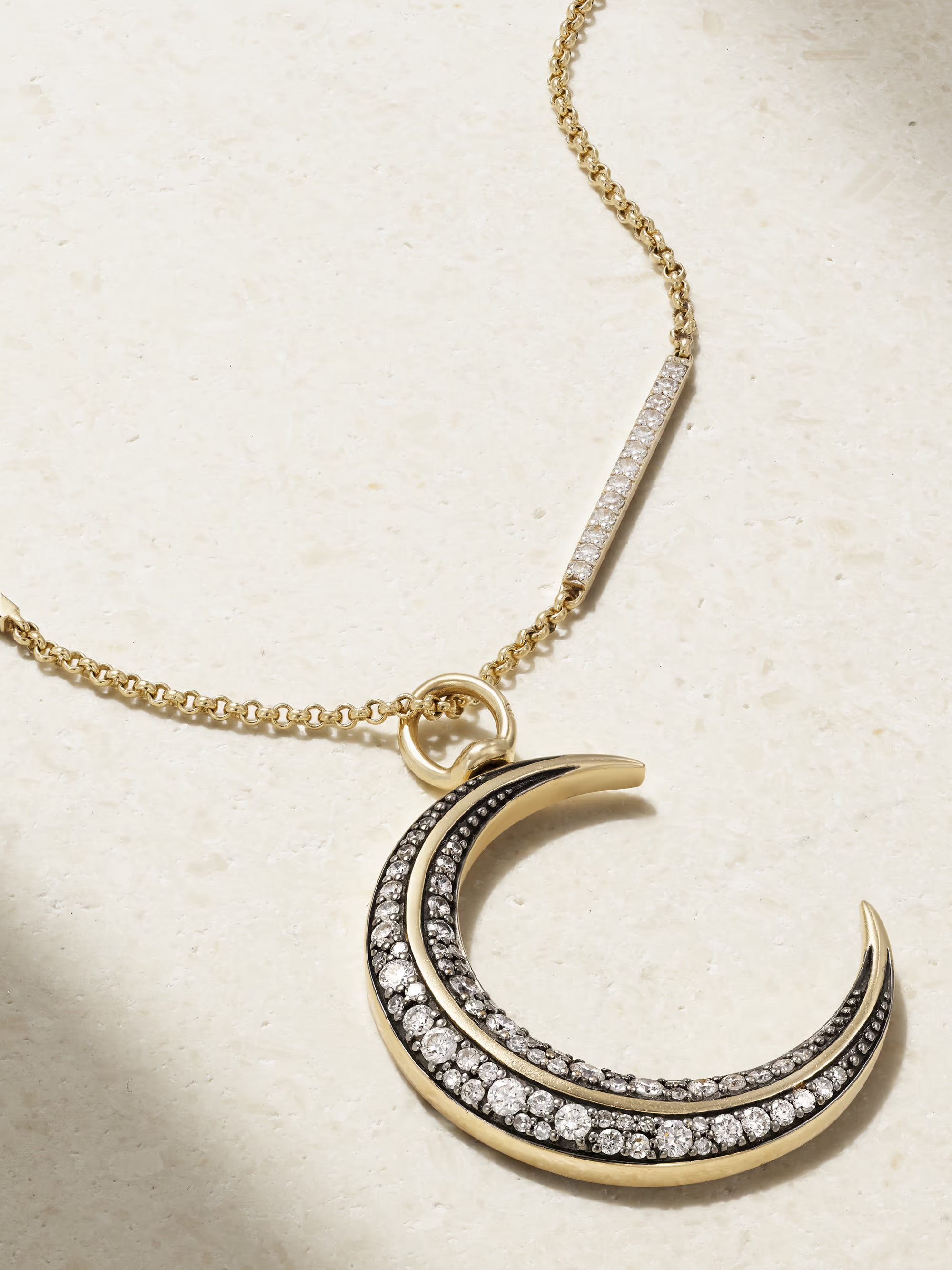 The Diamond Muff Cresent Moon rhodium-plated 14-karat gold diamond necklace | NET-A-PORTER (UK & EU)