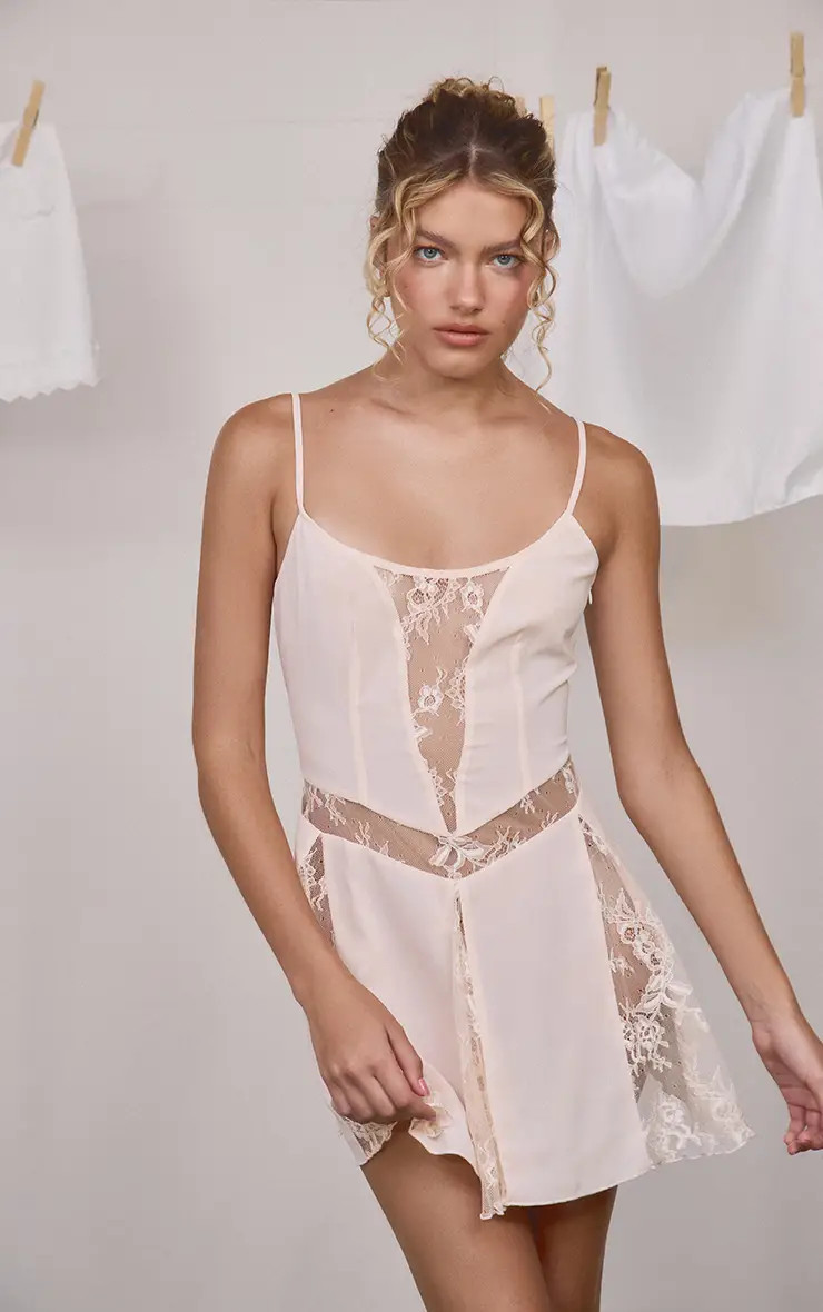 Blush Lace Detail Strappy Shift Dress | PrettyLittleThing USA | PrettyLittleThing US
