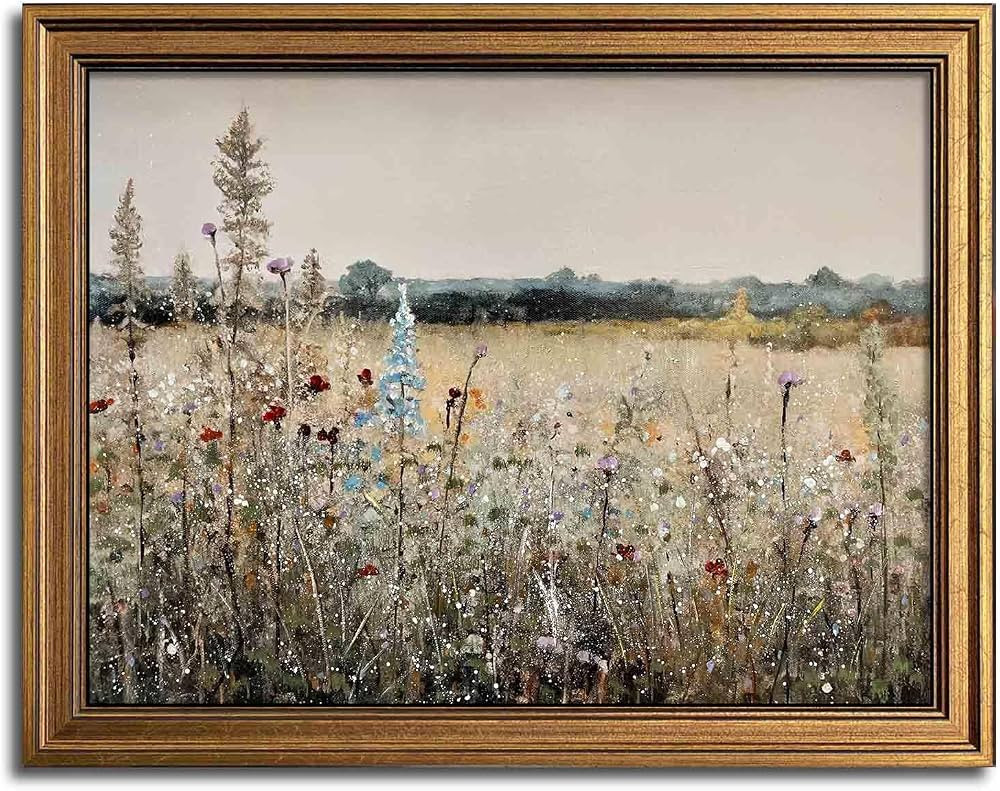 Gold Framed Vintage Wall Art Classical French Landscape Wildflowers Botanical Painting Canvas Pri... | Amazon (US)