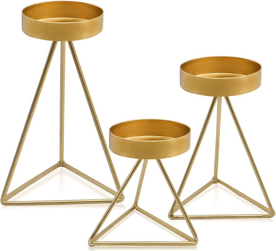 Gold Matte Iron Plate Candle Holder, Set of 3, Pedestal Candle Stand for LED & Wax Candles, Incen... | Amazon (US)