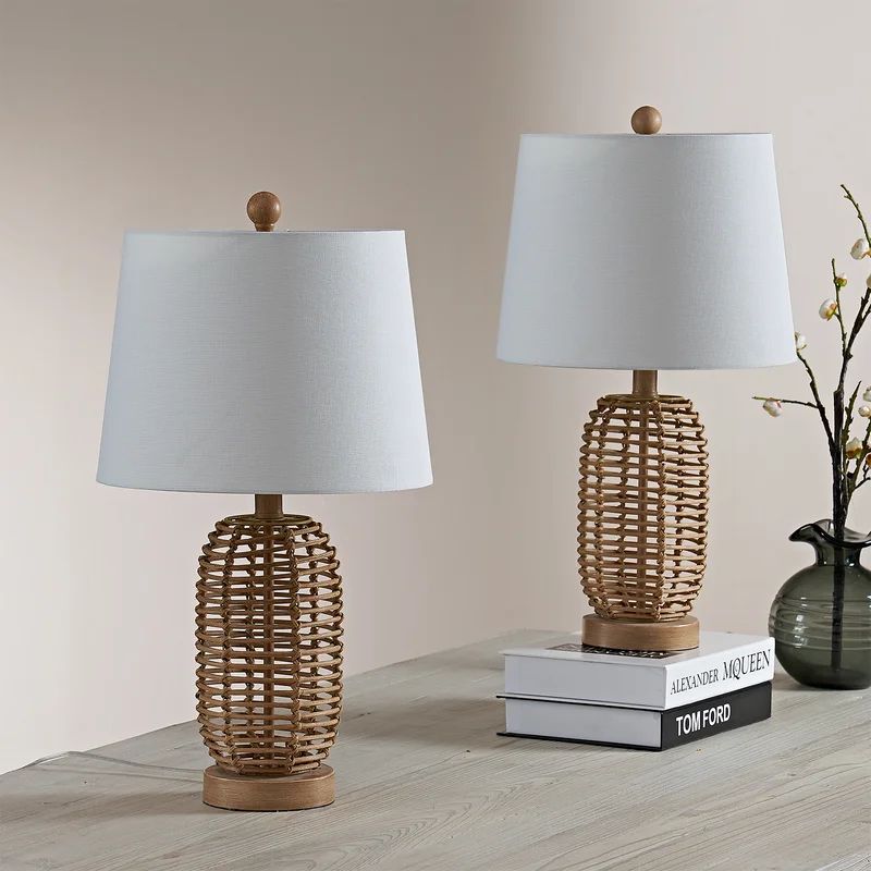 21" Bedside Natural Rattan Table Lamp Set (Set Of 2) | Wayfair North America
