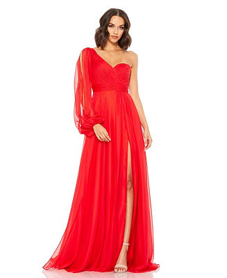 Women's Chiffon One Shoulder Slit Sleeve Flowy Gown - Macy's | Macy's