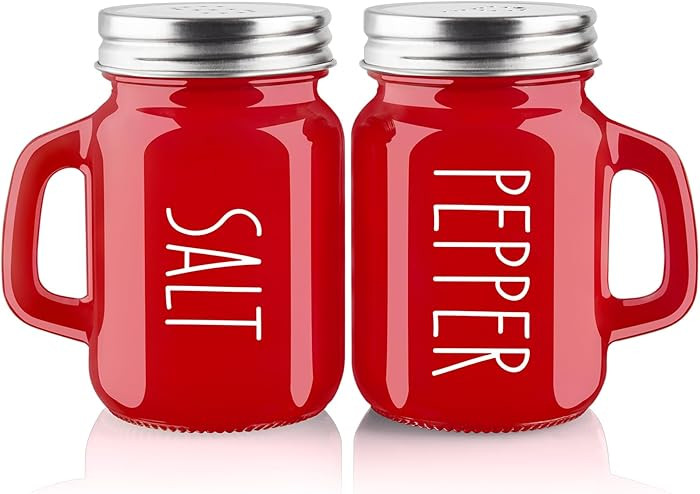 Red Salt and Pepper Shakers Set, ZOSUJO 4 oz Cute Modern Glass Christmas Red Shaker Sets with Sta... | Amazon (US)
