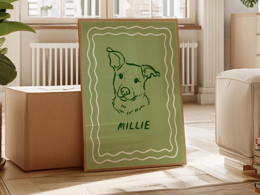 Funky Custom Dog Portrait, Cute Pet Line Art, Digital Pet Poster, Retro Gallery Wall, Fun Illustr... | Etsy (US)