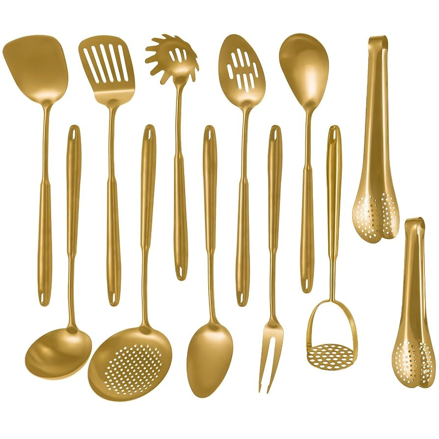 304 Stainlss Steel Matte Kitchen Utensils Set, 12 Pcs Long Metal Cooking Utensil Gadgets Tools Se... | Amazon (US)