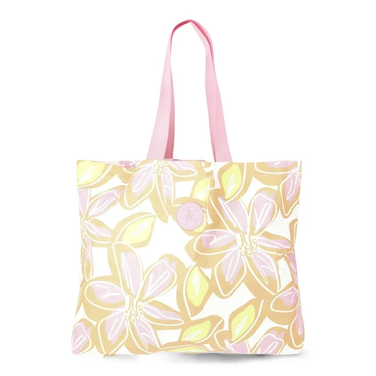 No Boundaries Women's Beach Wipeable Tote Bag, Orange Oversized Floral | Walmart (US)
