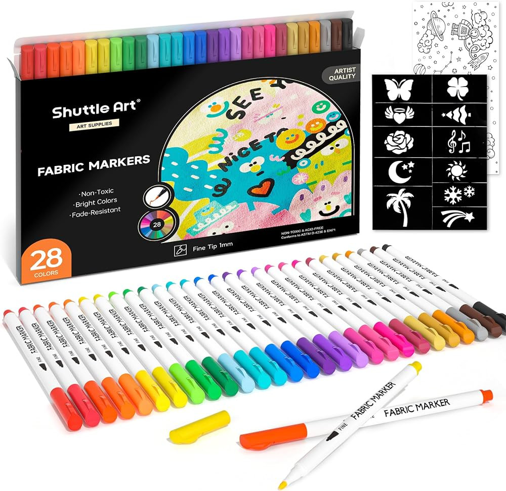 Shuttle Art 28 Colors Fabric Markers, Shirt Permanent Markers for Clothes Sneakers Jeans with 11 ... | Amazon (US)