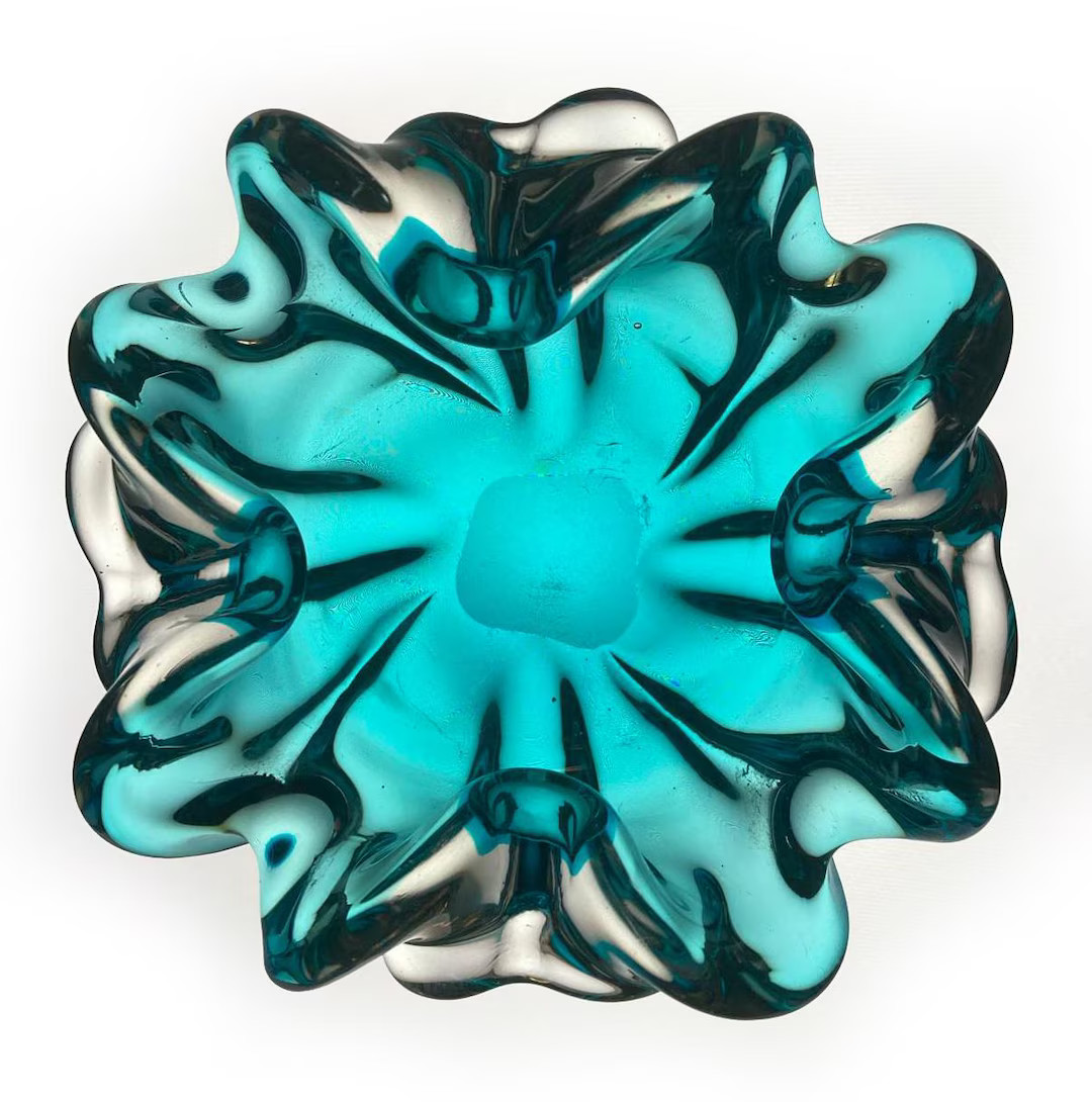 Vintage Venetian Glass Bowl, Small Size, Blue and Clear Water Splash Design, Murano, Italy - Etsy | Etsy (US)