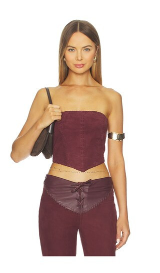 Understated Leather Hankerchif Whipstitch Top in Chocolate. - size S | Revolve Clothing (Global)