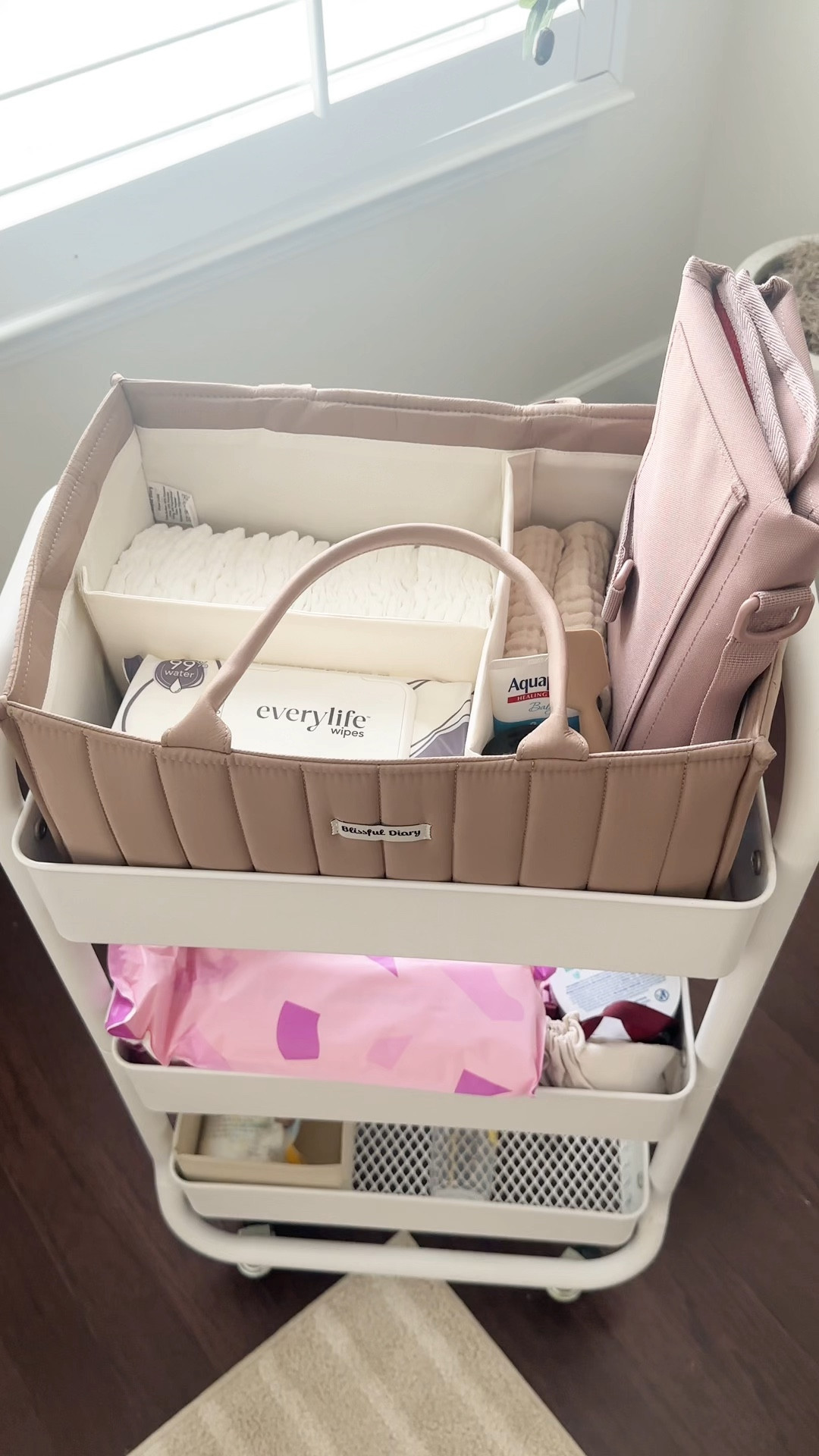 Bedside cart essentials! Diaper/postpartum care! 

#LTKBaby #LTKBump