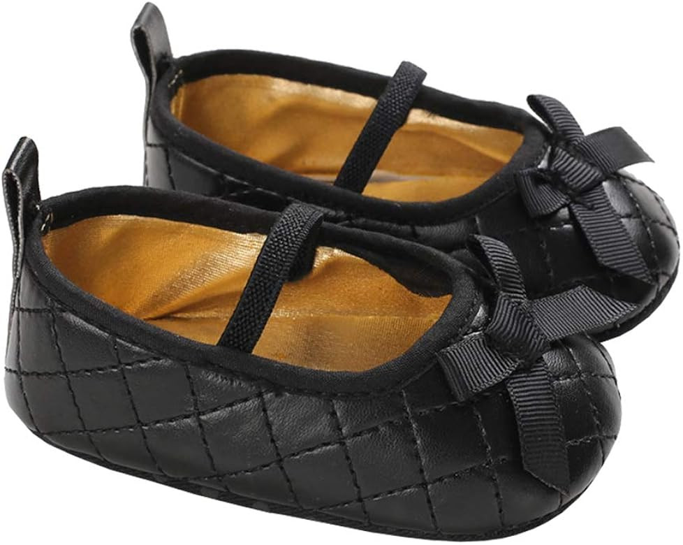 Baby Girls Shiny Patent Quilted Ballet Flats Bowknot Princess Dress Crib Shoes | Amazon (US)