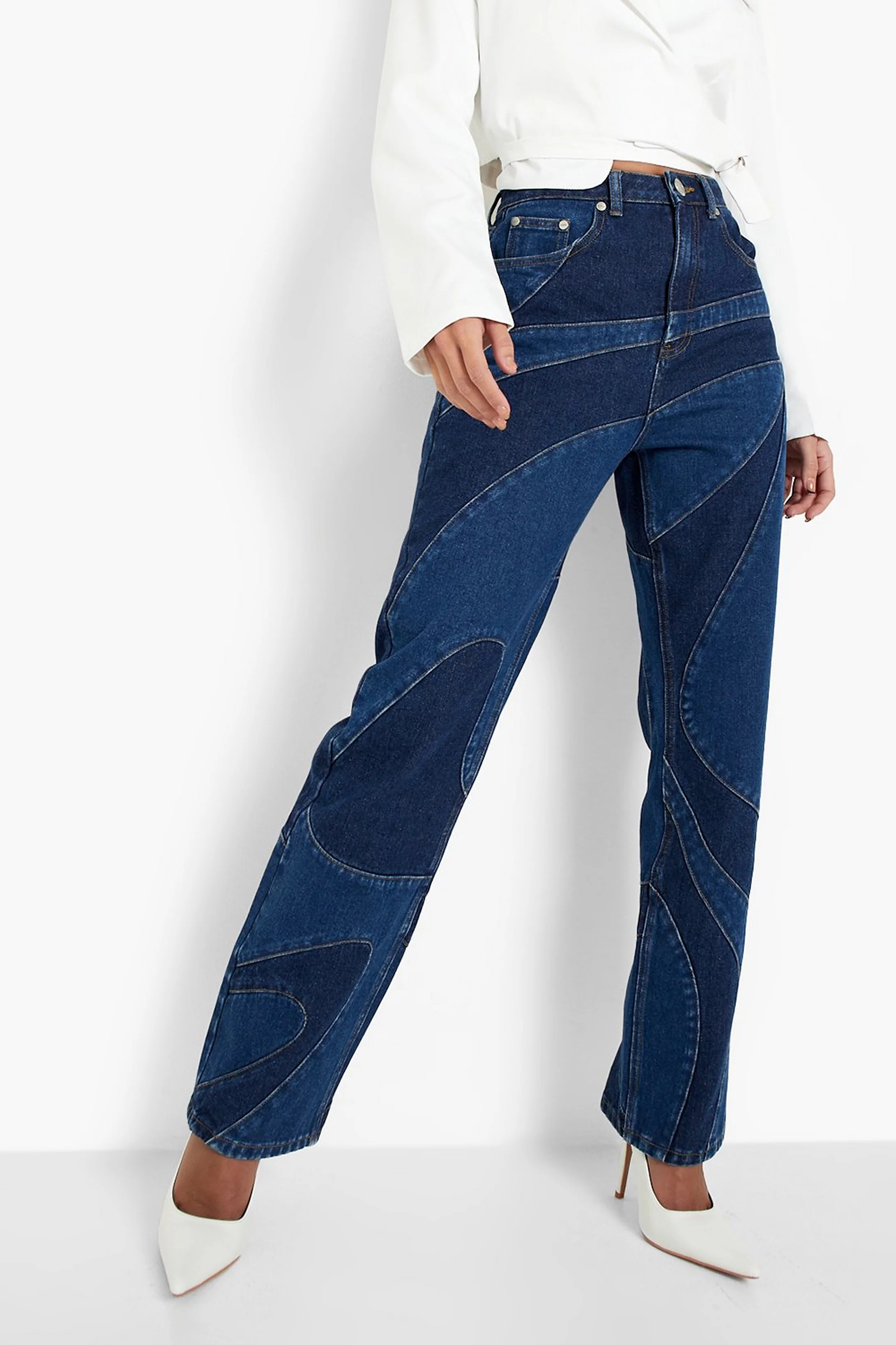Contrast Swirl Seamed Boyfriend Jeans | Boohoo.com (UK & IE)