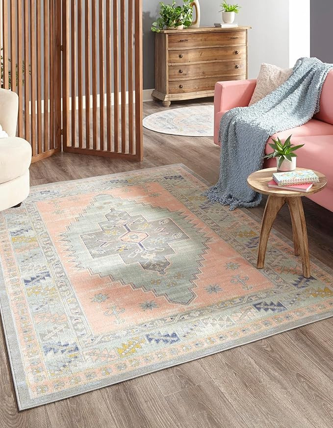 Unique Loom Whitney Collection Area Rug - Geneva (7' 10" x 10' Rectangle, Pink/ Blue) | Amazon (US)
