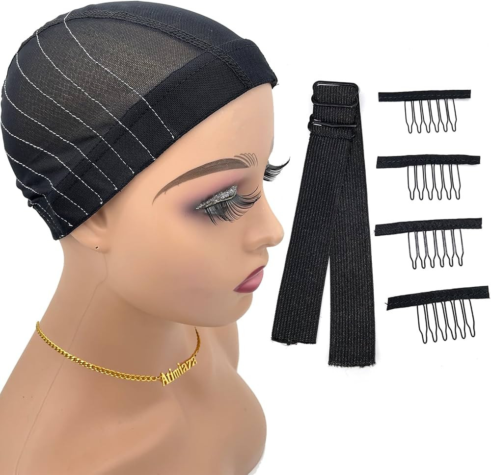 Wig Cap with Guideline Map for Wig Making, Stretchable Mesh Dome Caps with 1 Elastic Band and 4 W... | Amazon (US)