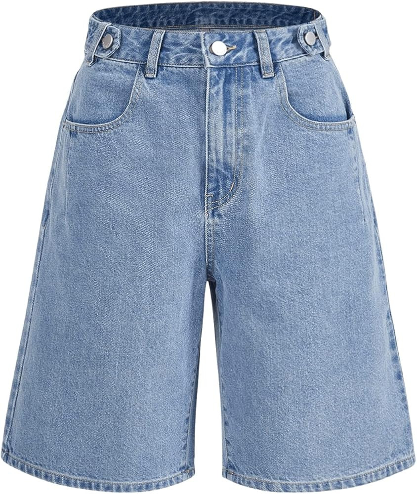 SweatyRocks Women's Casual High Rise Jean Shorts Straight Leg Zip Up Bermuda Denim Shorts | Amazon (US)