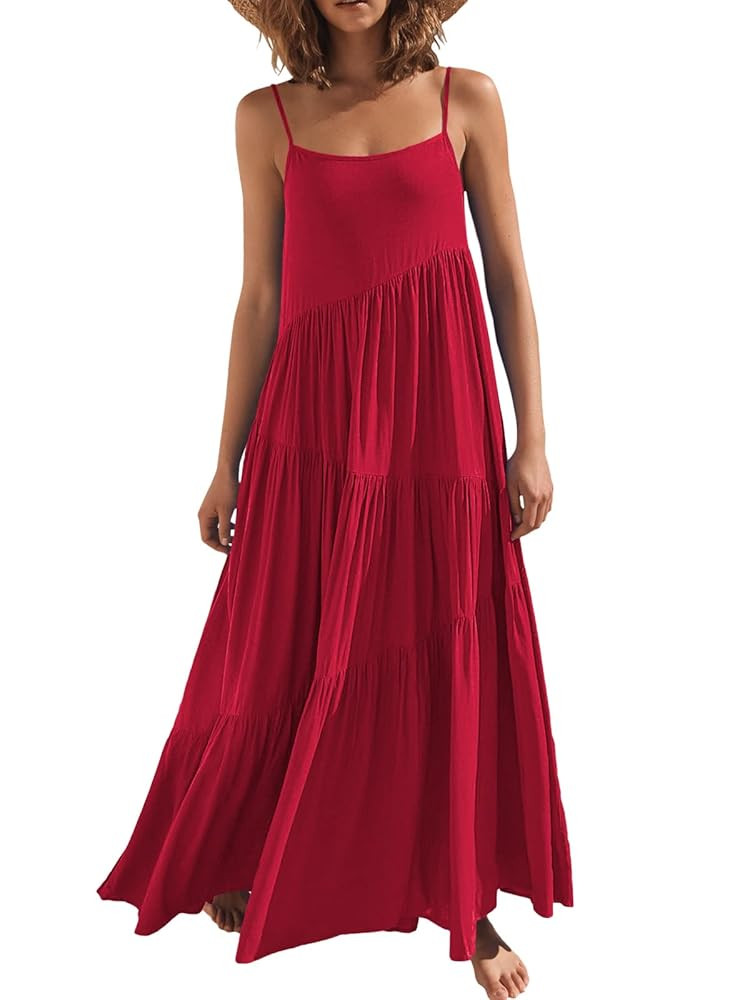 ANRABESS Women Summer Casual Loose Sleeveless Sundress Spaghetti Strap Flowy Boho Linen Beach Vac... | Amazon (US)