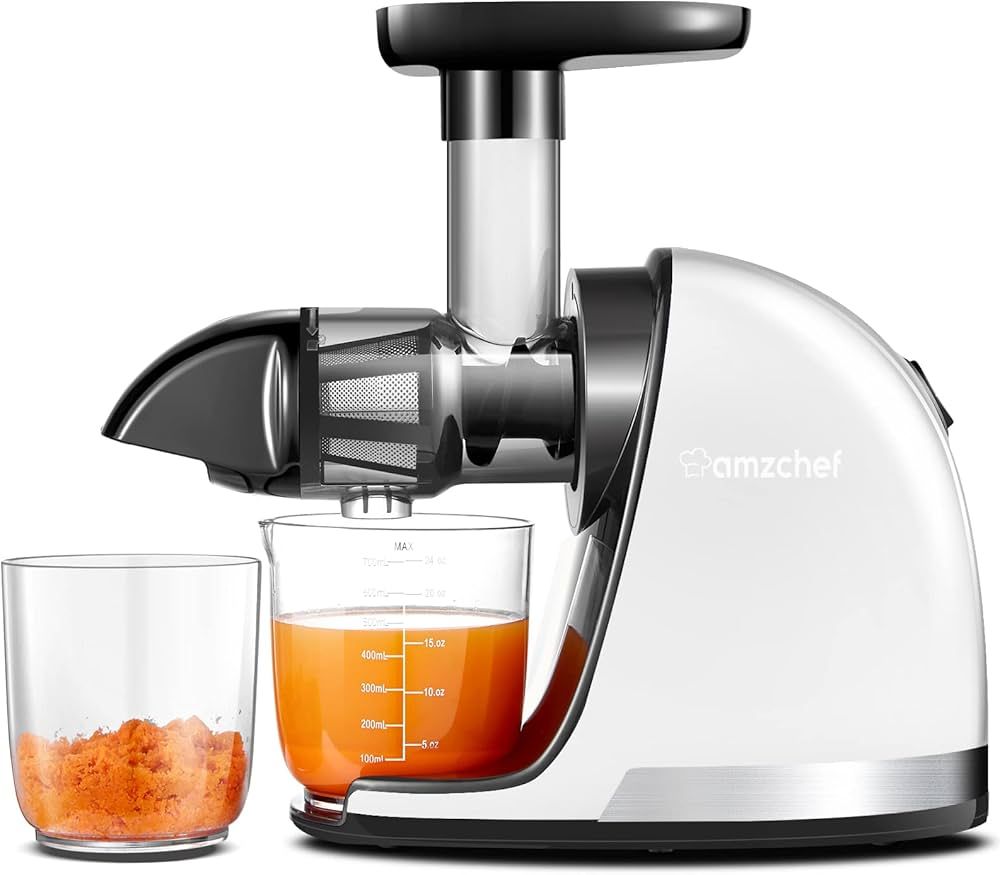 Cold PressJuicer,AMZCHEF Slow Masticating Juicer Machines with Reverse Function, High Juice Yield, Easy Clean with Brush,Recipes for High Nutrient Fruits and Vegetables, White(Updated) | Amazon (US)