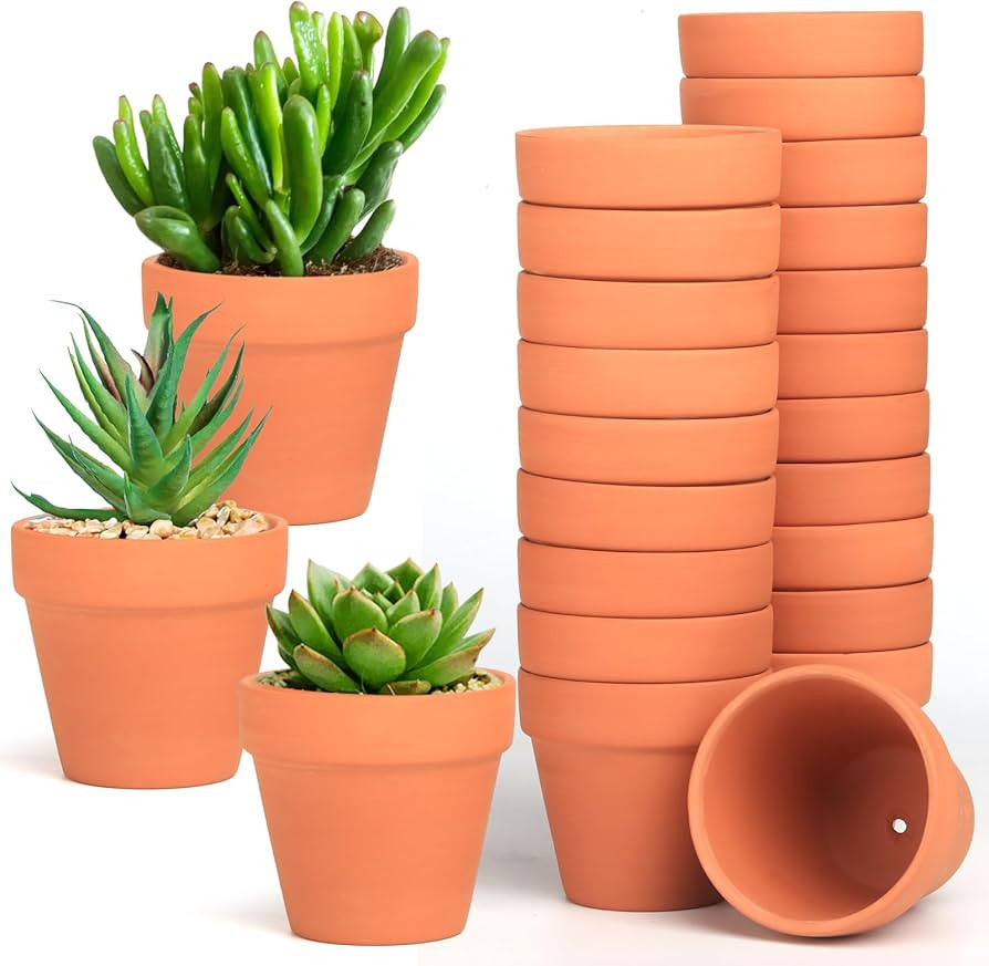 Terra Cotta Pots, 24 Pack 3.15 Inch Mini Clay Pots with Drainage Holes,Cactus Flower Nursery Terr... | Amazon (US)
