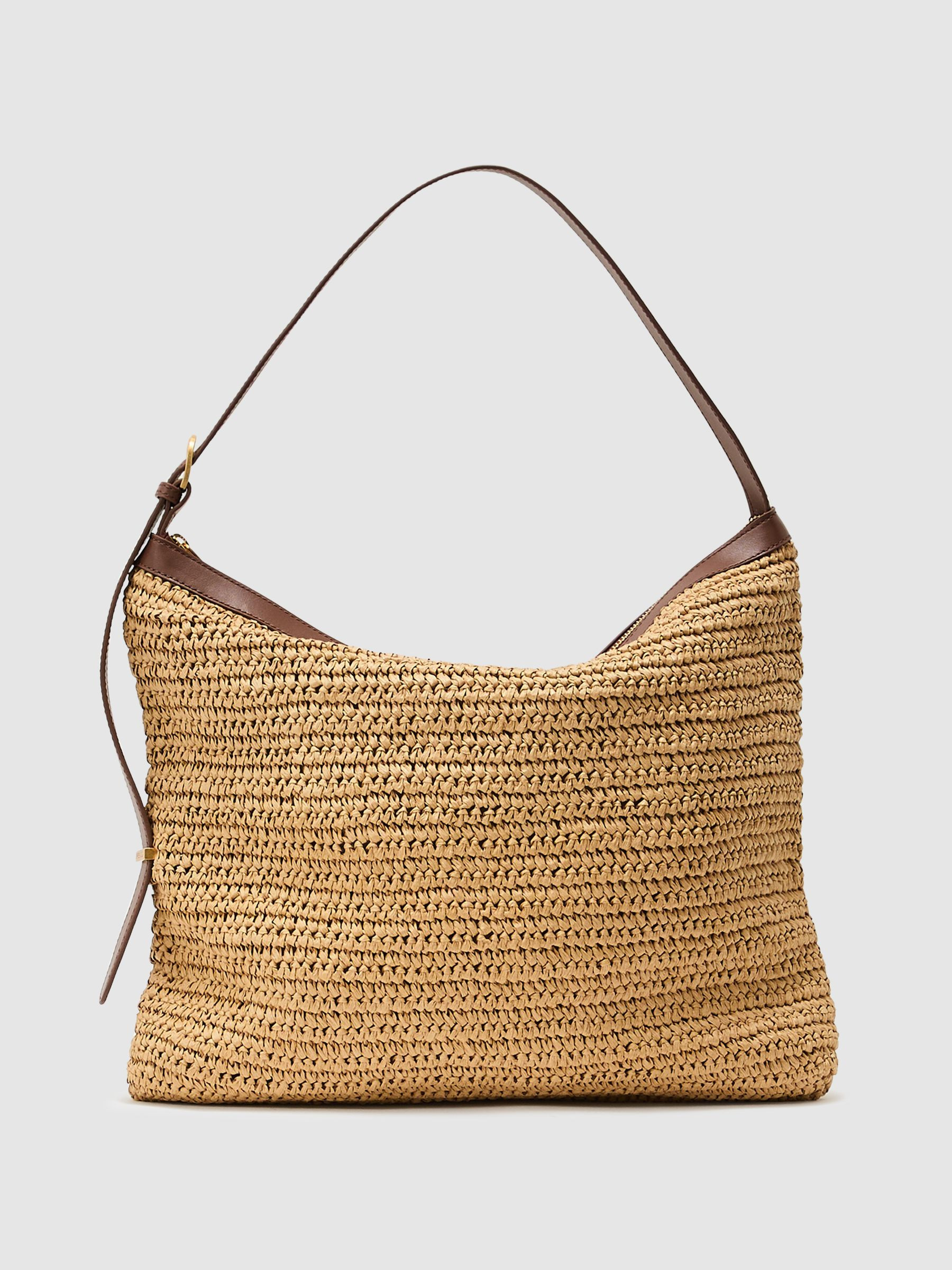 Reiss Raffia-Effect Tote Bag in Natural - REISS | Reiss UK
