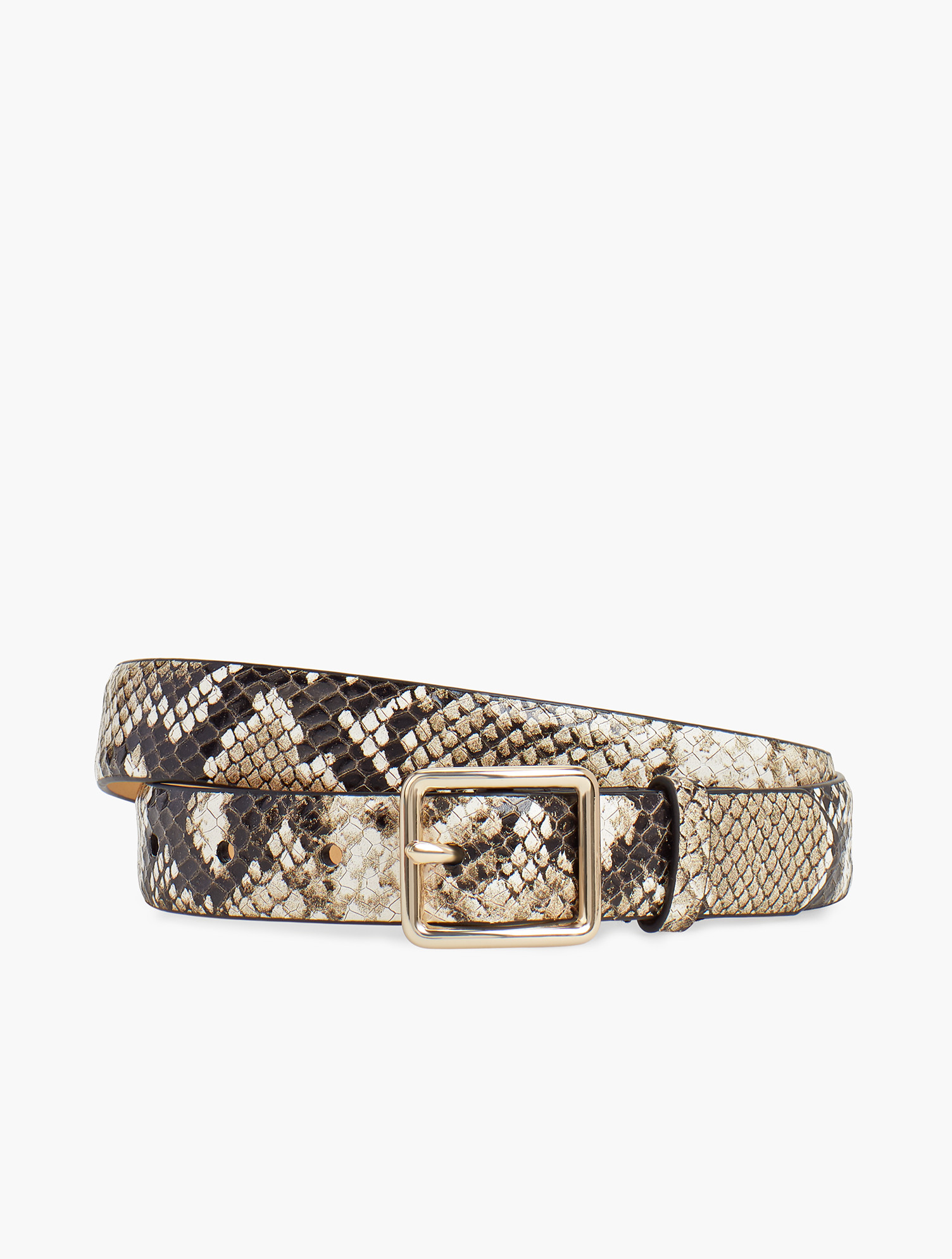 Pebbled Leather Snakeskin Belt - Black/Ivory - Small Talbots | Talbots