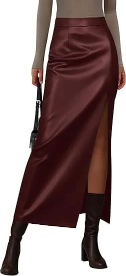 PRETTYGARDEN Womens Faux Leather Skirt Fall Bodycon High Waisted Slit Dressy Casual Winter Maxi L... | Walmart (US)