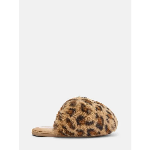 Joyspun Women’s Faux Fur Puff Scuff Slippers | Walmart (US)