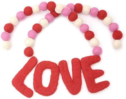 Glaciart One Felt Ball Garland Valentine - 7-Foot Decorative Wool Wall and Window Home Decor - Red,  | Amazon (US)