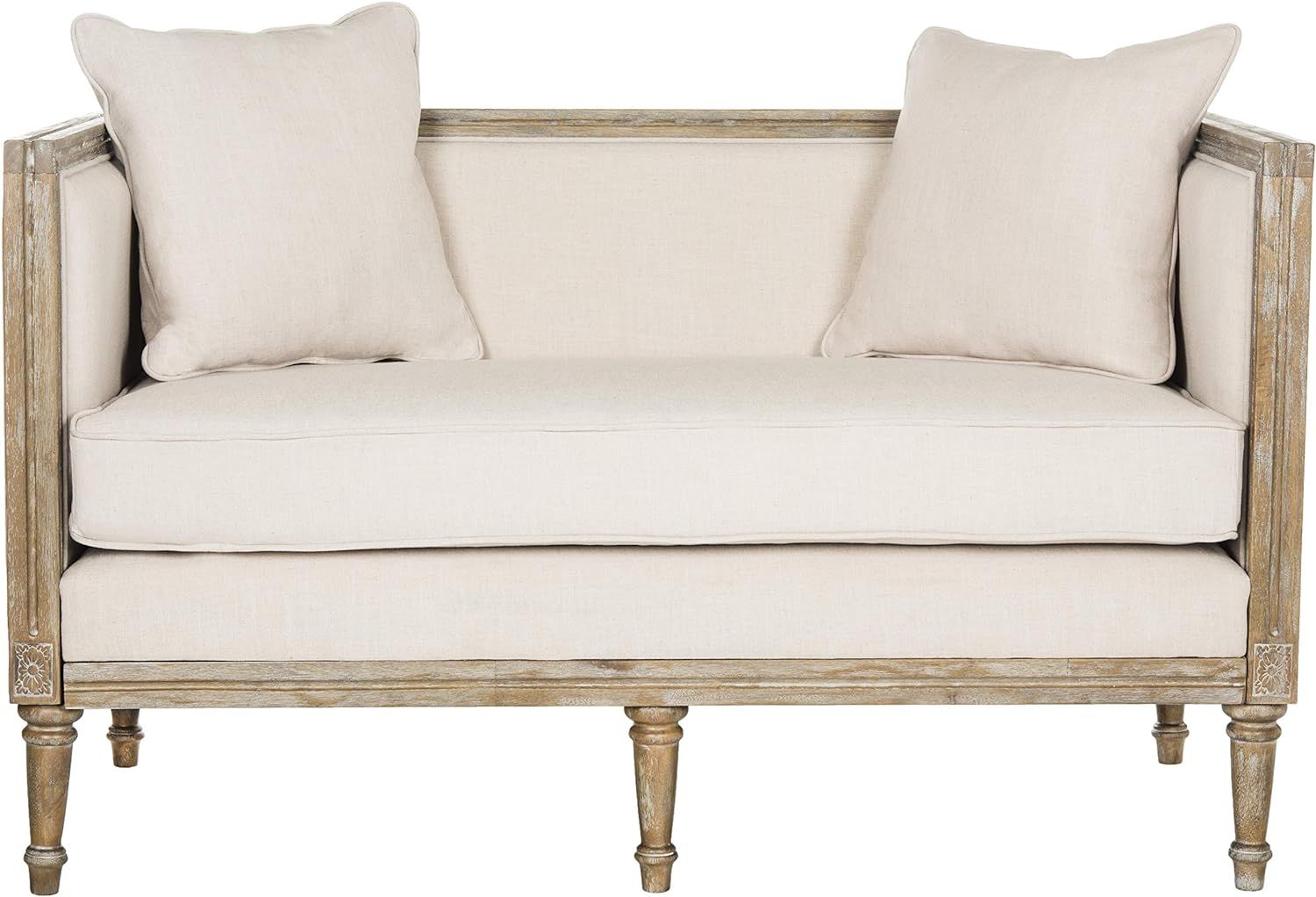 Safavieh Home Collection Leandra French Country Settee, Beige/Rustic Oak | Amazon (US)