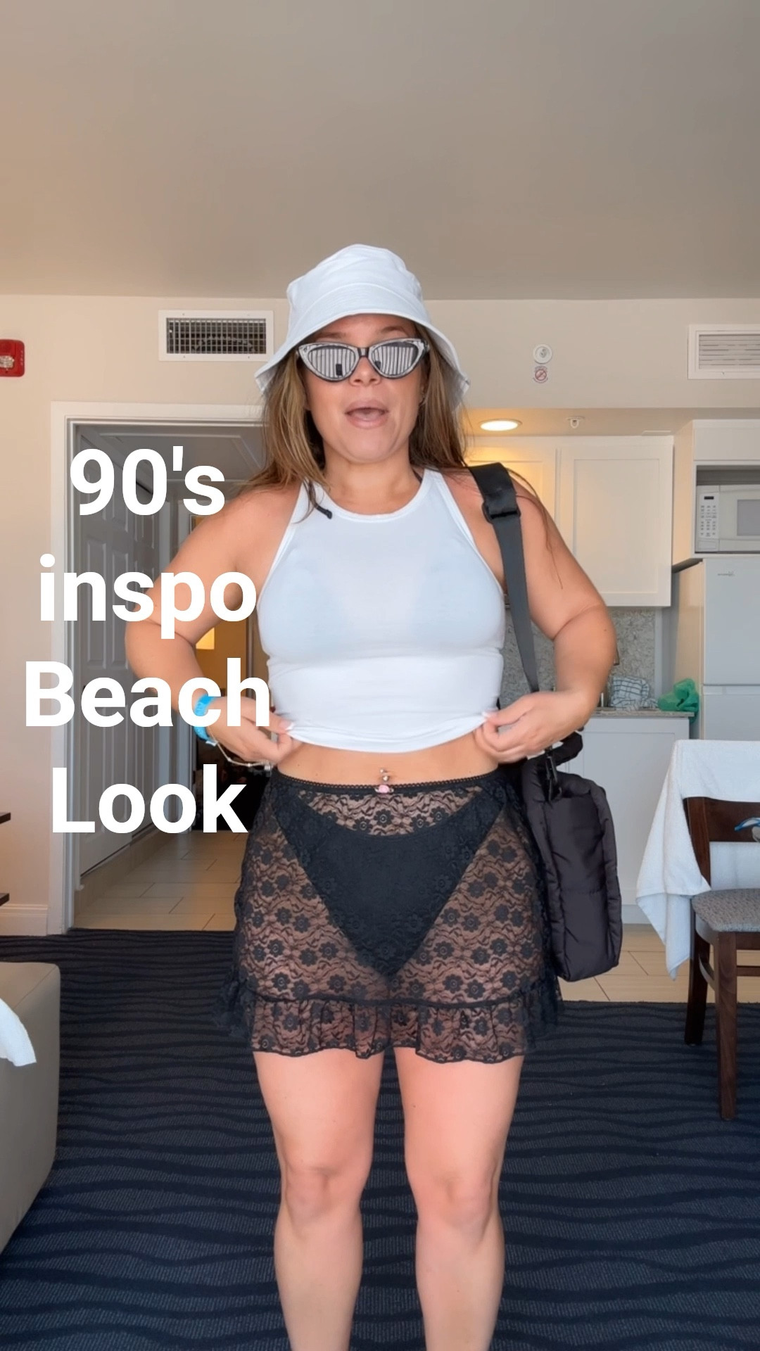 Loved this casual and easy 90's inspired beach look! Small in the skirt and top . Medium in bikini bottom and small in bikini top