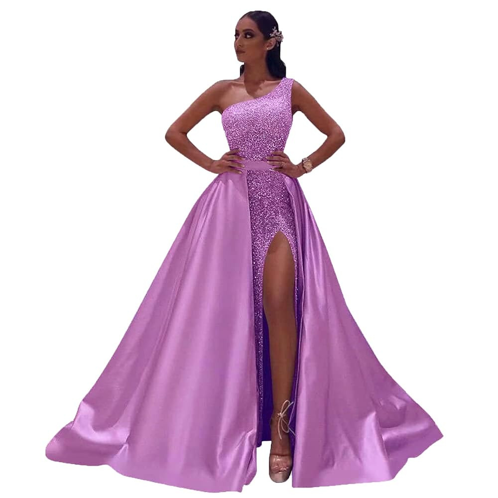 Women's Sparkly One Shoulder Sequin Prom Dresses Long 2024 Sheath Formal Evening Gown with Detach... | Amazon (US)