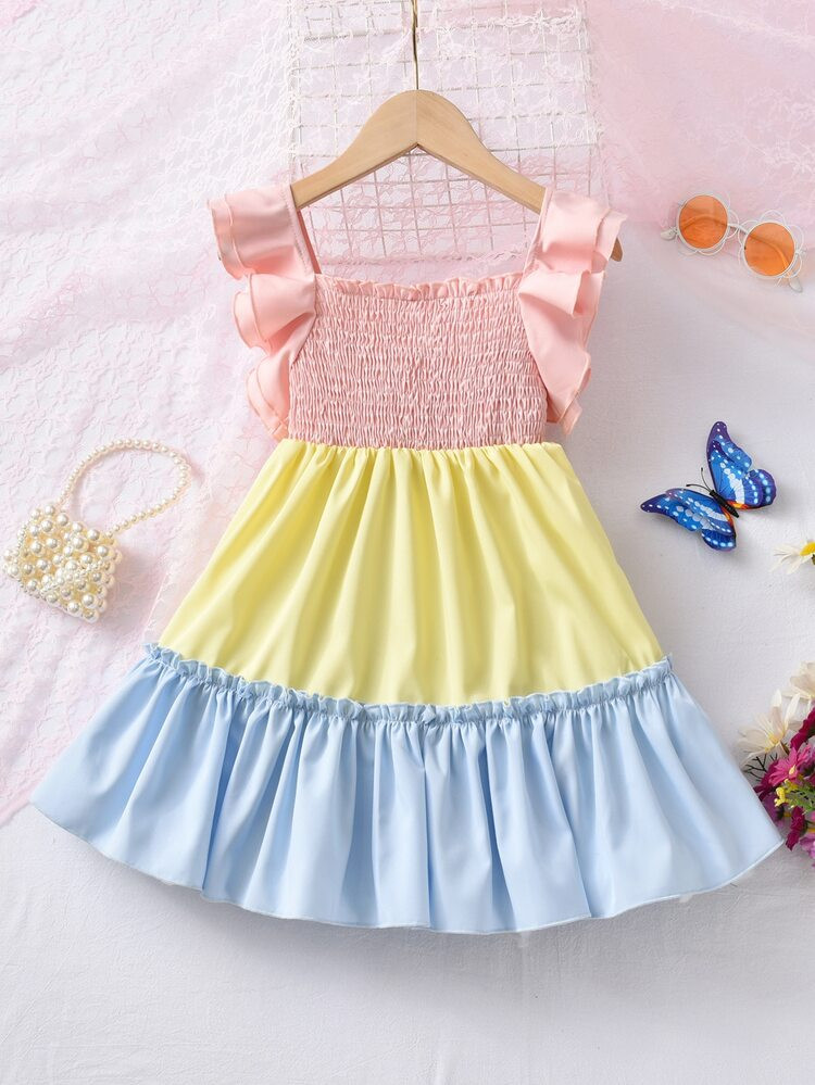 New
     
      Toddler Girls Colorblock Ruffle Trim Flounce Hem Dress | SHEIN